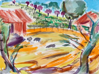 Barnyard with Sheep, Napa Valley by Richard Fox