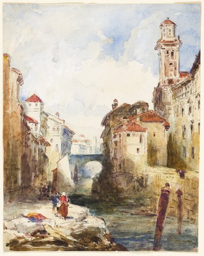 French Town, Buildings and River by Richard Parkes Bonington