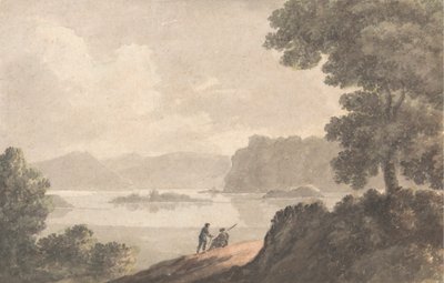 Figures in a Lakeside Romantic Landscape by Robert Adam