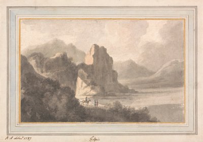 Figures in a Rocky Romantic Landscape by Robert Adam