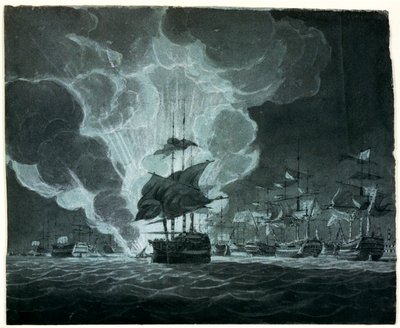Fleet with a Ship on Fire by Robert Cleveley
