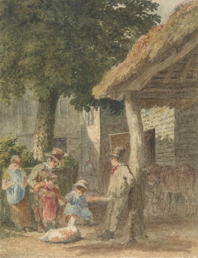 Children with a Dog in Farmyard by Robert Hills