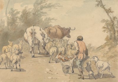 Drove of Sheep and Cows by Robert Hills