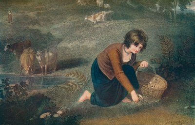 A Girl Gathering Mushrooms by Robert Mitchell Meadows