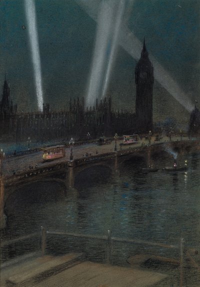 War Searchlights over Westminster Bridge by Robert Randoll