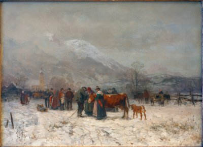 Cattle Market in Winter at Mittenwald by Robert Schleich