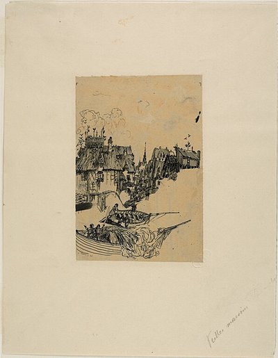 Old Houses and Fishing Boats by Rodolphe Bresdin