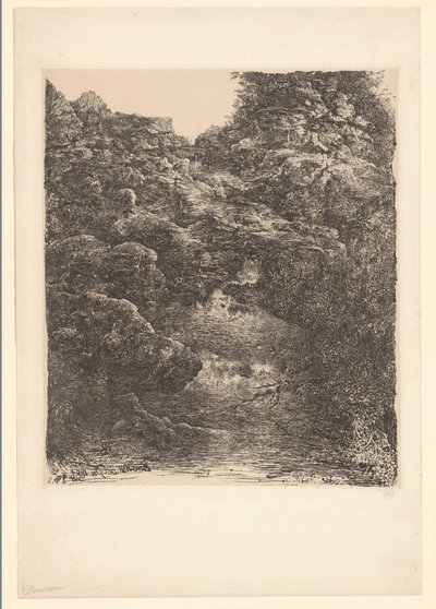 Rocky Landscape with Stream and Waterfall by Rodolphe Bresdin