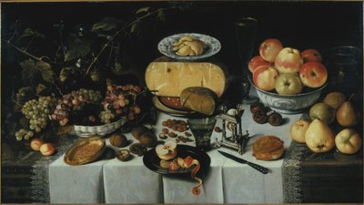 Still life with cheese and fruits, 1625 by Roelof Koets