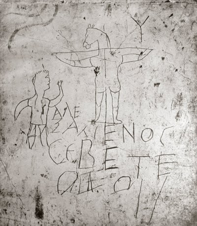 Blasphemous graffito of a Crucifixion by Roman