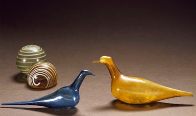 Dove-shaped unguentaries, stained and blown glass by Roman
