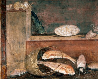 Fishes and asparagus (fresco) by Roman