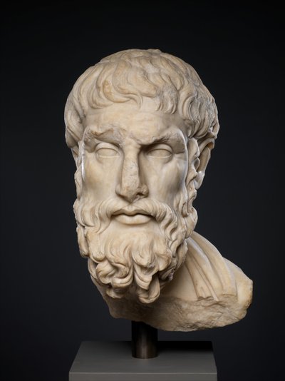 Marble Head of Epikouros by Roman