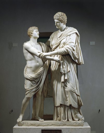 Marble sculptural group portraying Orestes and Electra by Roman