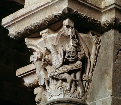 Abduction of Ganymede (carved capital) by Romanesque