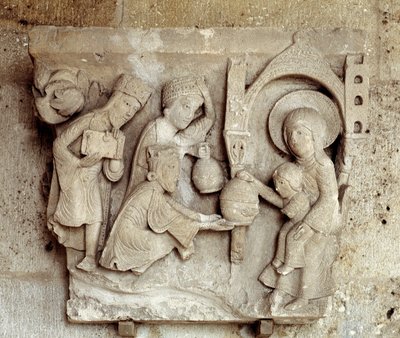 Adoration of the Magi (carved capital) by Romanesque