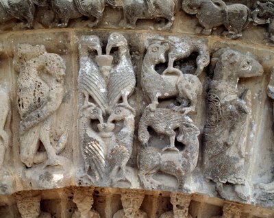 Detail of sculptures of the south portal by Romanesque