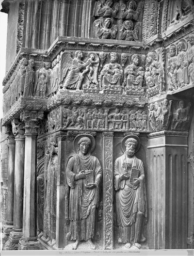 Left hand side of the church portal by Romanesque