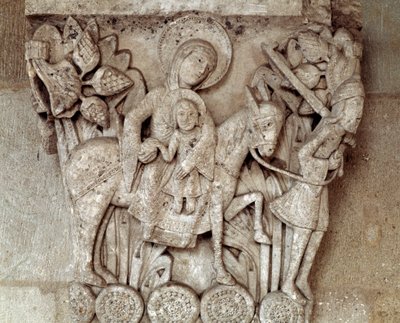 The flight into Egypt (carved capital) by Romanesque