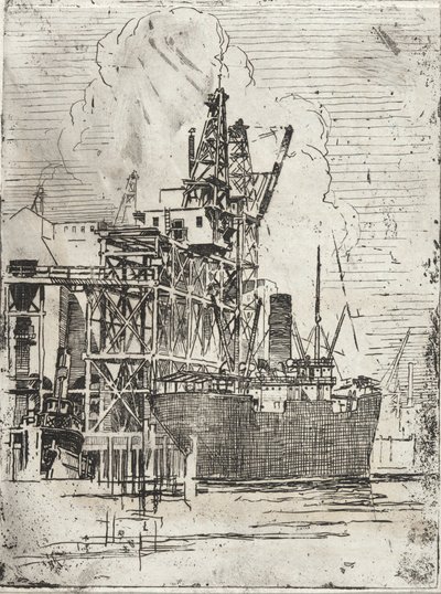 Freighter at Pier by Roswell Morse Shurtleff