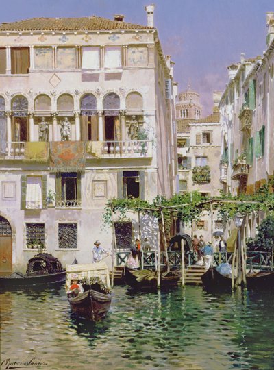 A Canal Scene in Venice by Rubens Santoro