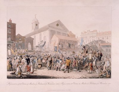 Election in Covent Garden, London, 1818 by Rudolph Ackermann