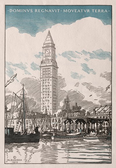 The Custom House Tower from the Waterside by Rudolph Ruzicka