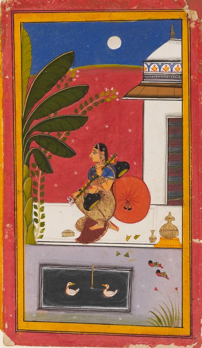 A lady playing a vina by Sahibdin