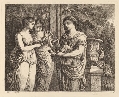 Figurine Seller with Two Girls by Salomon Gessner