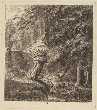 Wooded Landscape with a Pollarded Tree by Salomon Gessner