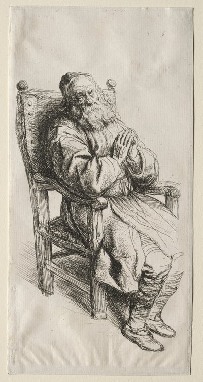 An Old Man in a Chair, Praying by Salomon Koninck