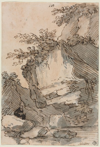 Figures by a Rocky Pool by Salvator Rosa