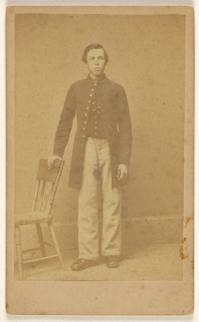 Unidentified Confederate soldier, standing by Samuel A. Cooley