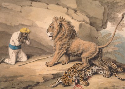A Lion Standing over a Wounded Leopard by Samuel Howitt