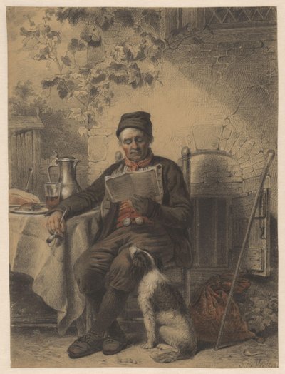 Man Reading with Dog by Samuel Johannes de Vletter