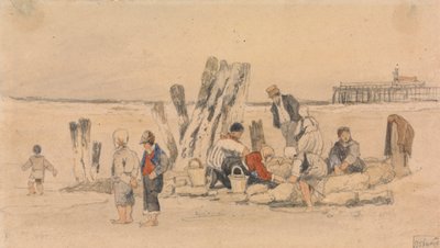 Fisherfolk on the Beach, Ostend by Samuel Prout