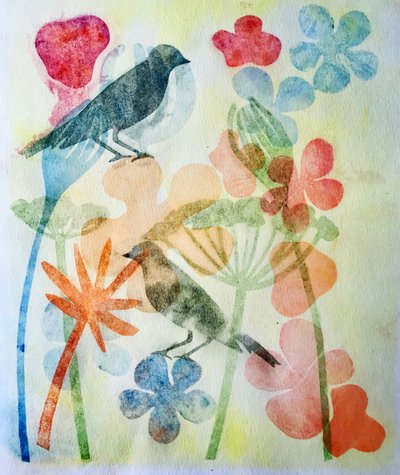 Two Birds and Flowers by Sarah Thompson Engels