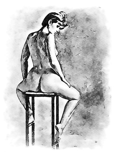 Naked Woman on Bar Stool by SaskiaBJ