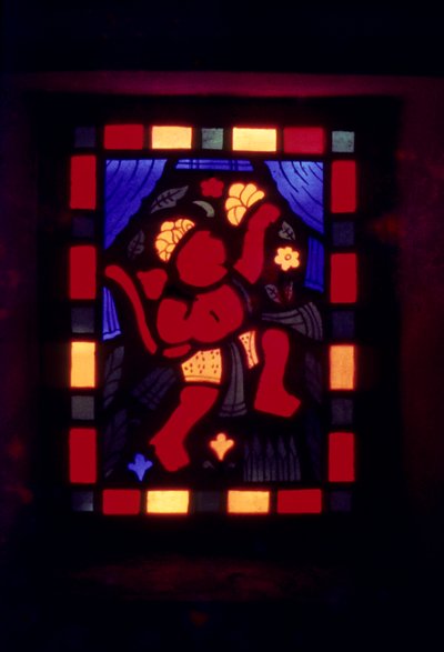 Lord Bajrangbali on Stained Glass India by School Indian