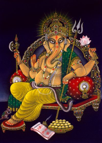 Lord Ganesha Ganpati Painting on Velvet by School Indian