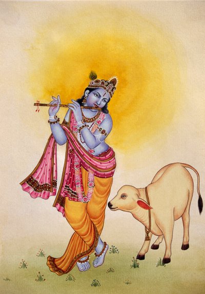 Lord Krishna Miniature Painting on Paper by School Indian