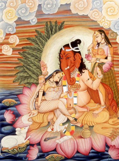 Miniature Painting of Elephant-Headed God Ganesh Ganpati by School Indian
