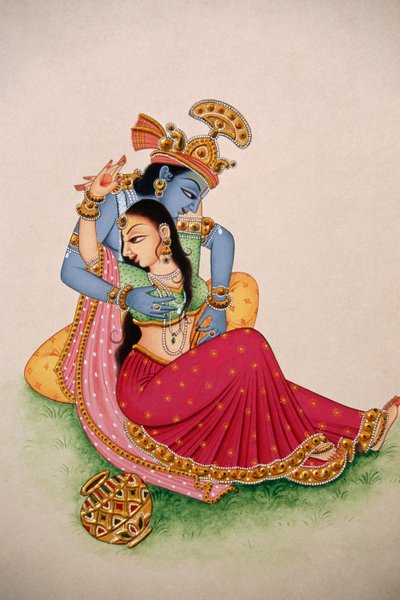 Miniature Painting on Paper Radha Krishna by School Indian
