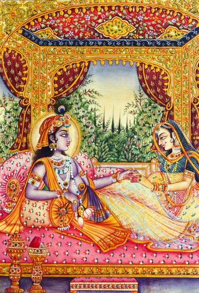 Radha Krishna Miniature Painting on Ivory by School Indian