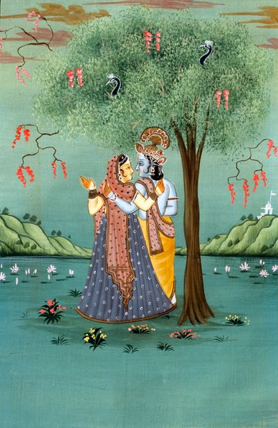 Radha Krishna Miniature Painting on Paper by School Indian