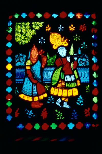 Radha Krishna on Stained Glass by School Indian