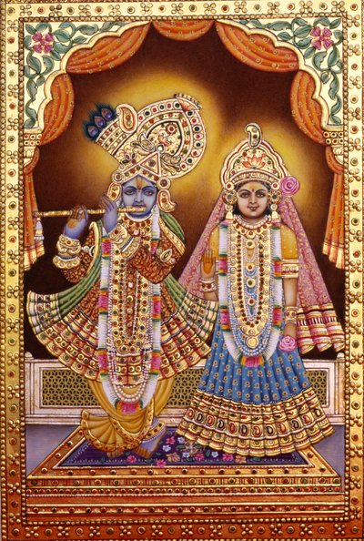 Radha Krishna with Gold Embossing by School Indian