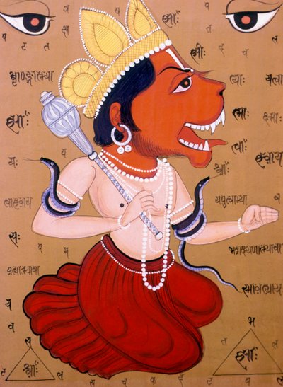 Tantric Hanuman Miniature Paintings on Paper, India by School Indian