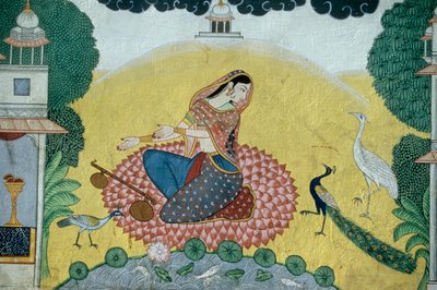 Woman with Rudra Veena Miniature Painting by School Indian