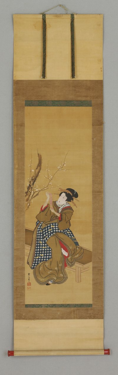 Ukiyoe, woman seated on bench by Japanese School